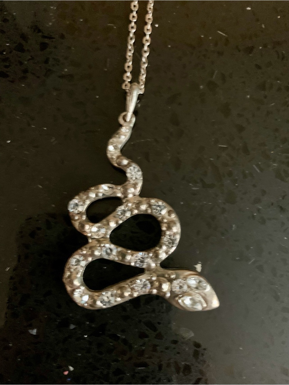 Silver snake serpent necklace with rhinestones #62